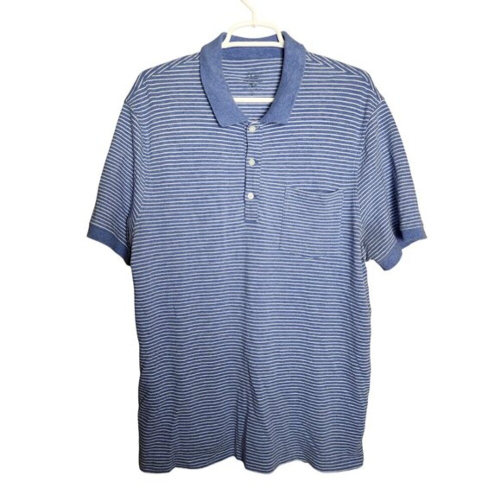 J Crew Polo Shirt Mens XL Performance Short Sleeve White Blue Striped Golf